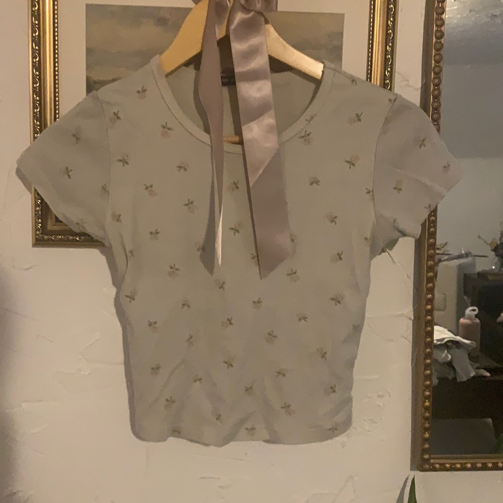 brandy melville rose print crop baby tee
